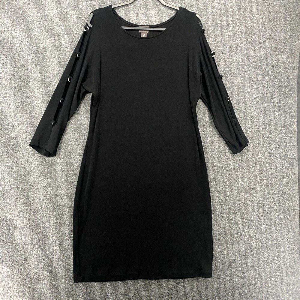 Chicos Travelers Dress Womens L Black Shift Slit Sleeve Evening Stretchy Ladies